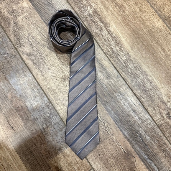 Marc Anthony Other - Marc Anthony Mens Brown Grey Striped 100%‎ Silk Necktie Classic Business Tie